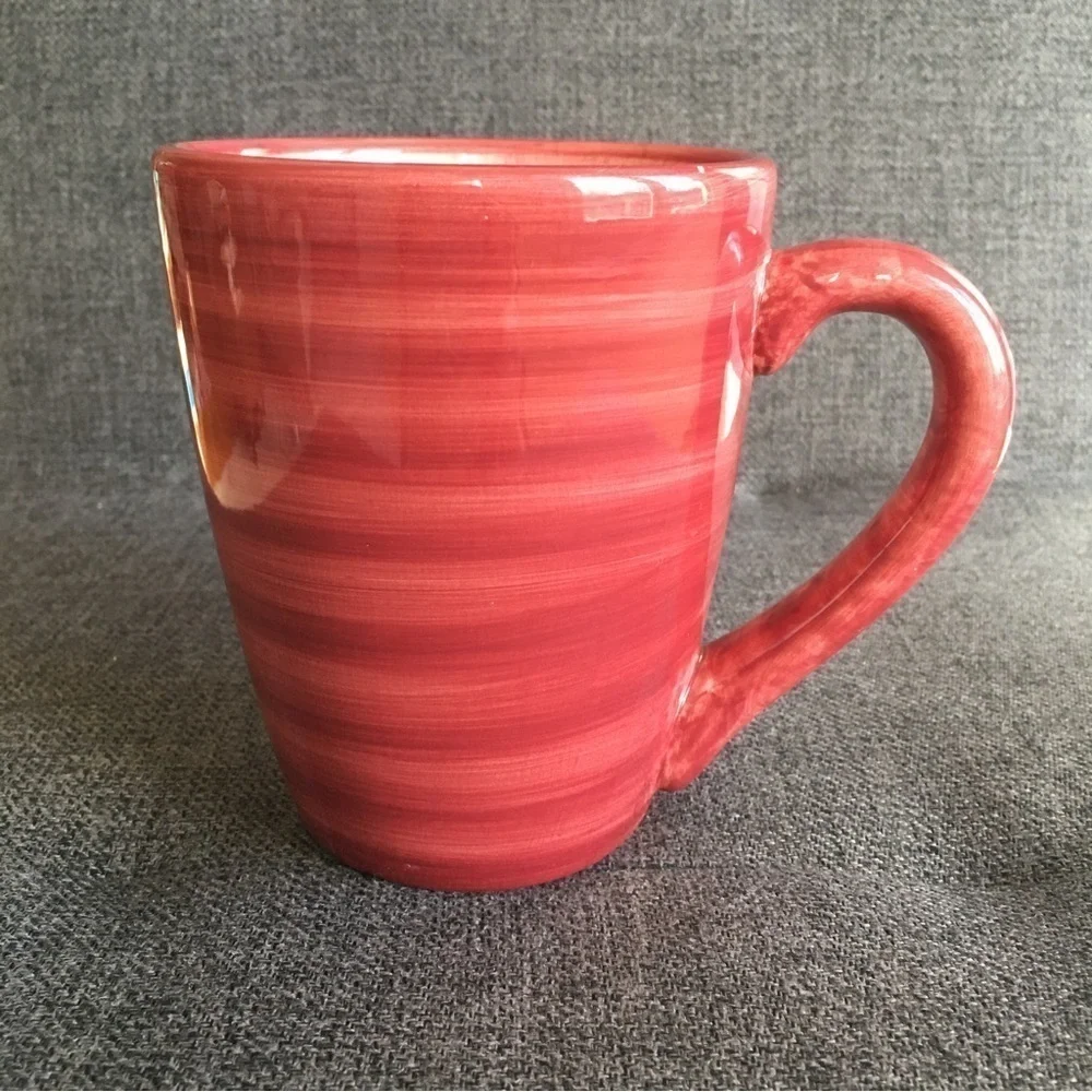 Festive, Colorful, Red Striped Ceramic Mug, 12 oz